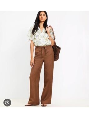 Loft Linen Blend Brown Wide Leg Pants Size 6 NWOT